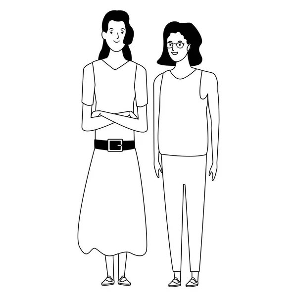 黒と白の女性のアバター漫画のキャラクター — ストックベクタ