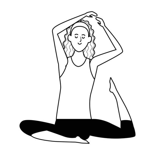 Mujer yoga pose blanco y negro — Archivo Imágenes Vectoriales