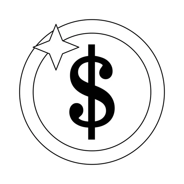 Moneda de dinero símbolo aislado en blanco y negro — Vector de stock