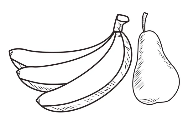 Nutrição de frutas frescas saudável mão preta e branca desenhada — Vetor de Stock