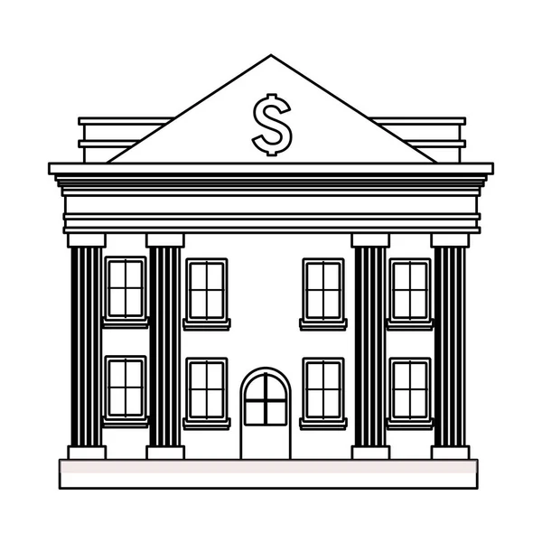 Icono del edificio del banco en blanco y negro — Vector de stock