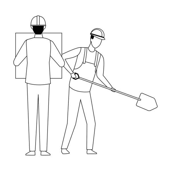Avatar de trabajo en equipo de construcción en blanco y negro — Archivo Imágenes Vectoriales