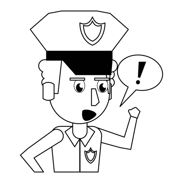 Rendőrségi profil rajzfilm fekete-fehér — Stock Vector