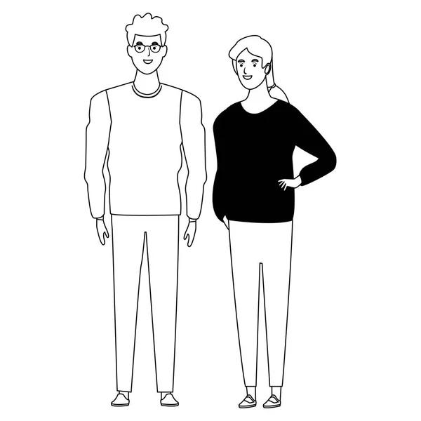 Par avatar tecknad figur i svart och vitt — Stock vektor