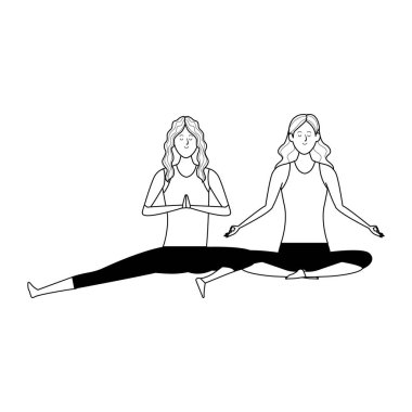 Kadınlar yoga siyah ve beyaz pozlar