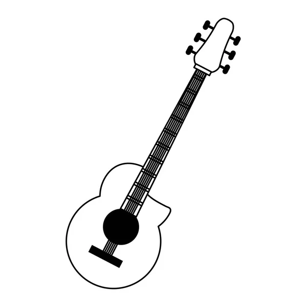 Acoustic guitar music instrument in black and white — Stock Vector