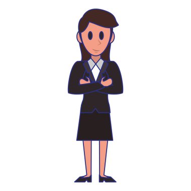 Yönetici iş kadını karakter karikatür mavi çizgiler