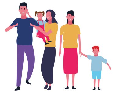 Aile ve çocuklar karikatür izole