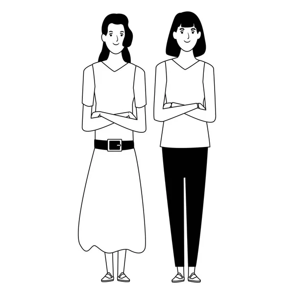 Γυναίκα είδωλο καρτούν χαρακτήρα σε ασπρόμαυρη απεικόνιση διάνυσμα — Διανυσματικό Αρχείο