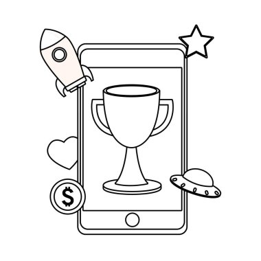 Siyah ve beyaz Smartphone videogames uygulama karikatürler