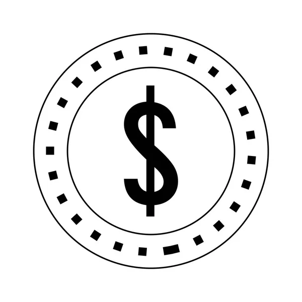Moeda símbolo de dinheiro isolado em preto e branco — Vetor de Stock