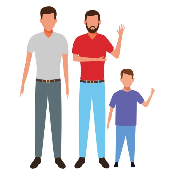 Men with child avatar cartoon character — Stock Vector