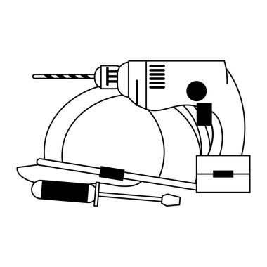 araçları siyah beyaz toplama atölyesi simgeleri karikatür ayarlamak