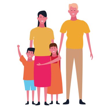 Aile ve çocuklar karikatür izole