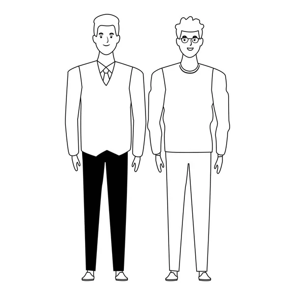 Män avatar tecknad figur i svart och vitt — Stock vektor