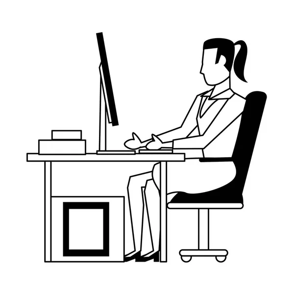 Mujer de negocios personaje de dibujos animados avatar en blanco y negro — Vector de stock