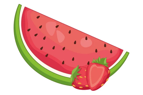 西瓜和草莓水果卡通 — 图库矢量图片