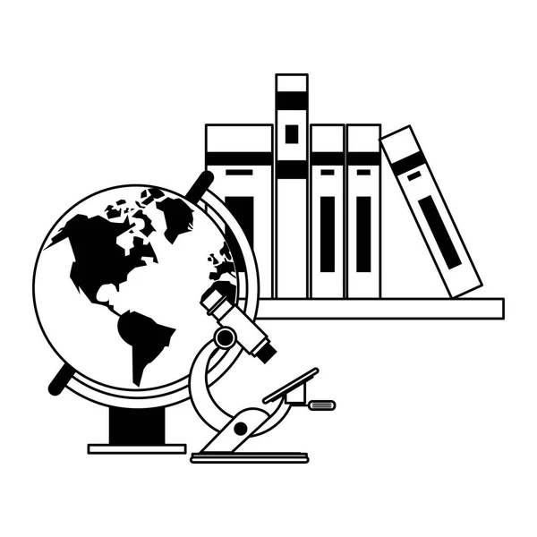 Éducation et fournitures scolaires en noir et blanc — Image vectorielle