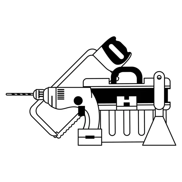 Werkzeuge set sammlung workshop icons cartoon in schwarz und weiß — Stockvektor