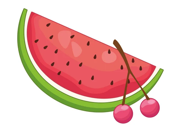 Арбуз и вишня вкусные фрукты — стоковый вектор