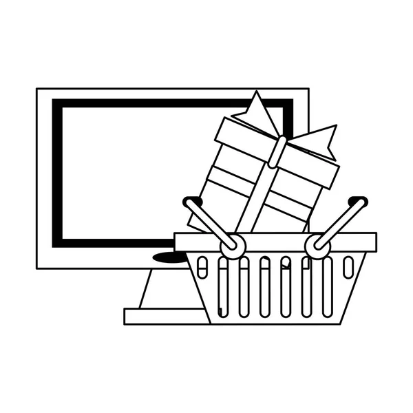 Compras en línea y pago en blanco y negro — Vector de stock