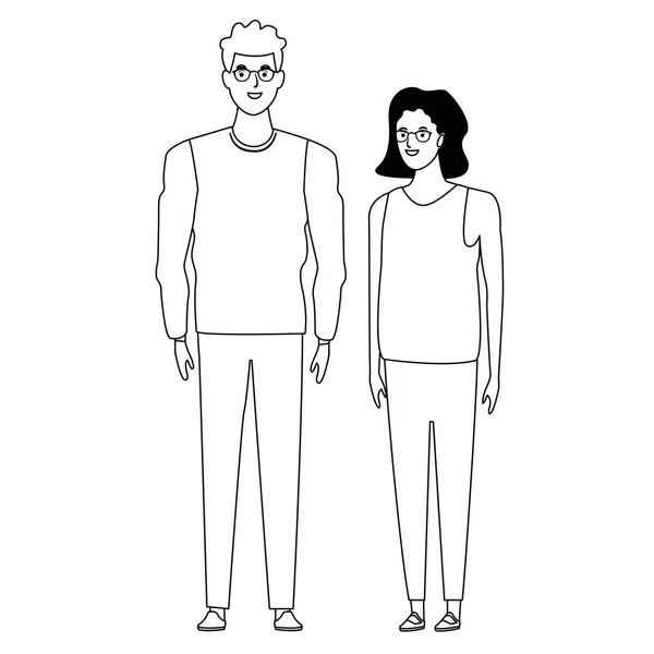 Dvojice avatarů kreslených postav v černém a bílém — Stockový vektor