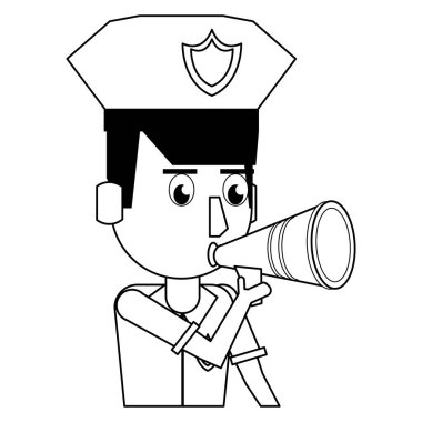 Siyah beyaz polis profili karikatür