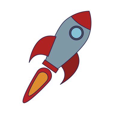 Roket uzay gemisi sembolü izole mavi çizgiler