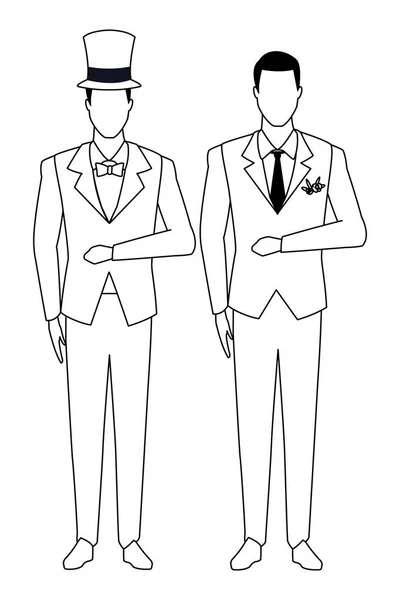 Hombres con esmoquin blanco y negro — Vector de stock