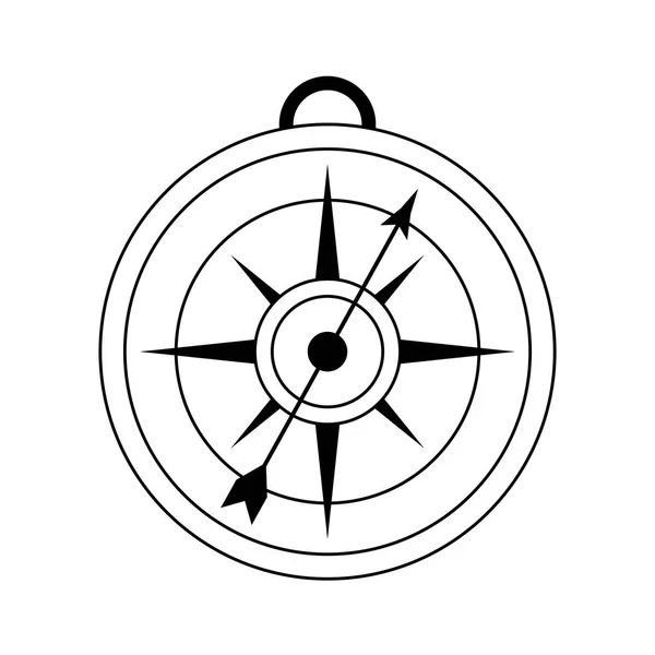 Symbol nawigacji kompas na białym tle w czerni i bieli — Wektor stockowy