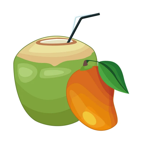 Kokoscocktail und Mangofrüchte — Stockvektor