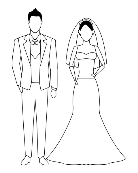 Novio y novia blanco y negro — Vector de stock