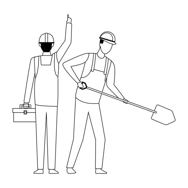 Avatar de trabajo en equipo de construcción en blanco y negro — Vector de stock