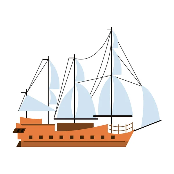 Piratskepp båt sidovy isolerad tecknad — Stock vektor