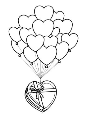 Siyah beyaz kalp balonları ile romantik giftbox