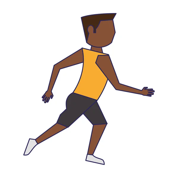 Fitness man running avatar cartoon blue lines — Stock Vector