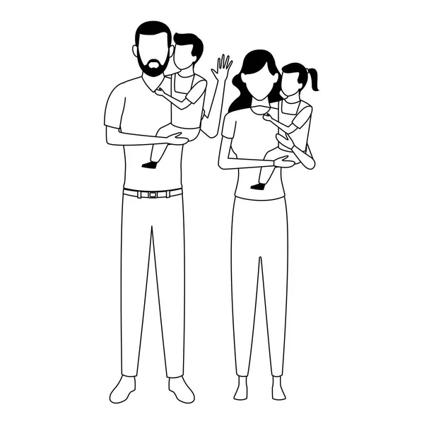 Familia avatar personaje de dibujos animados blanco y negro — Archivo Imágenes Vectoriales