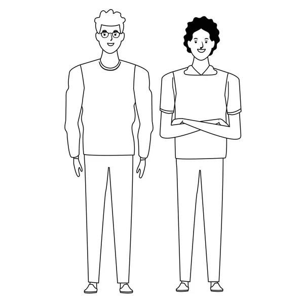 Män avatar tecknad figur i svart och vitt — Stock vektor