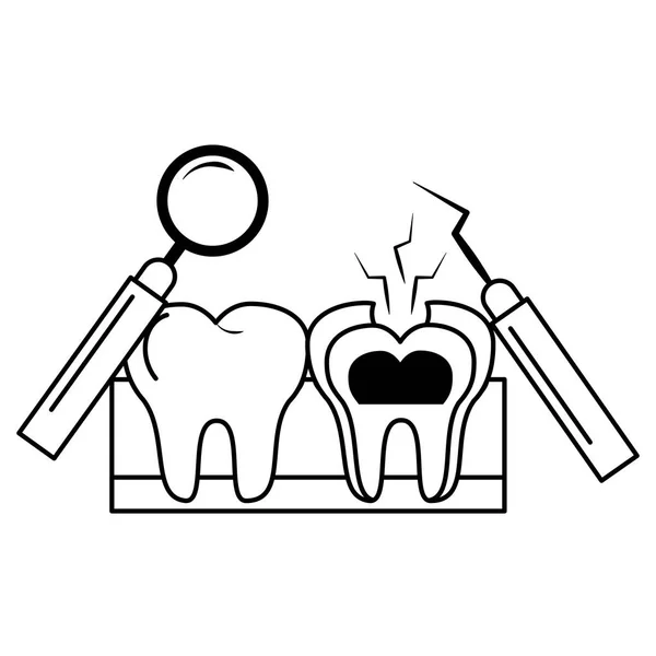 Zahnpflege Gesundheit und Hygiene schwarz auf weiß — Stockvektor
