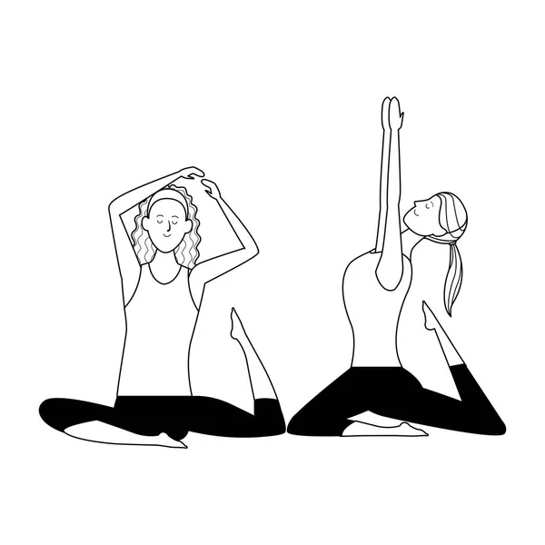 Женщины йога представляет черное и белое — стоковый вектор
