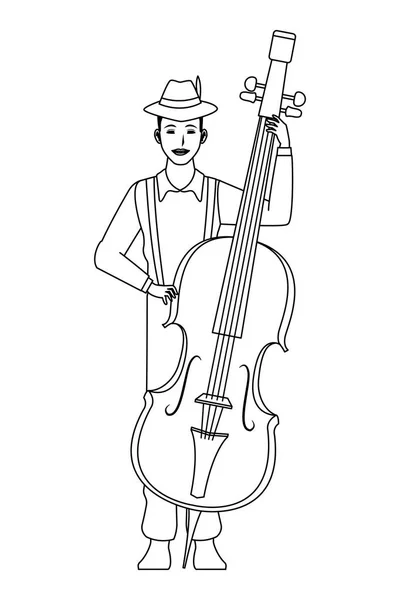 Musicien jouant basse noir et blanc — Image vectorielle