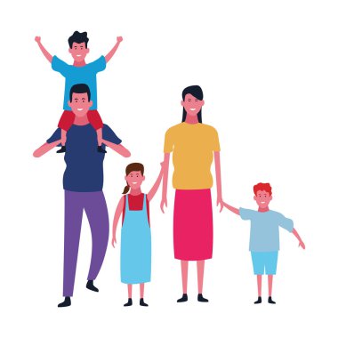 Aile ve çocuklar karikatür izole