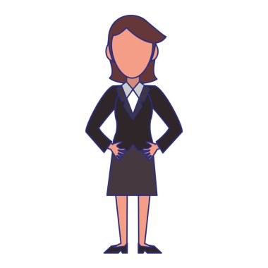 Yönetici iş kadını karakter karikatür mavi çizgiler