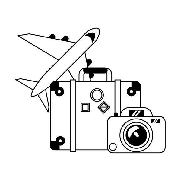 Vacances et voyages en noir et blanc — Image vectorielle