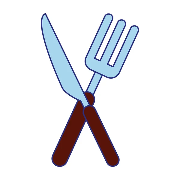 Cutlery fork and knife blue lines — Stock Vector