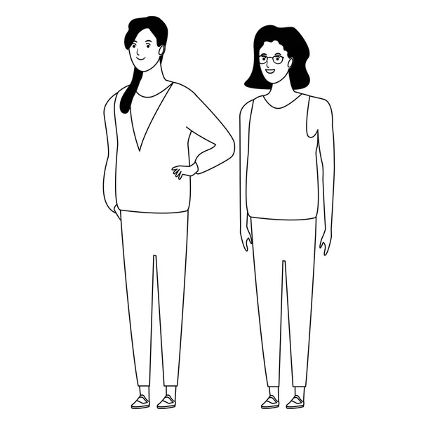 Kvinna avatar tecknad figur i svart och vitt vektor illustration — Stock vektor