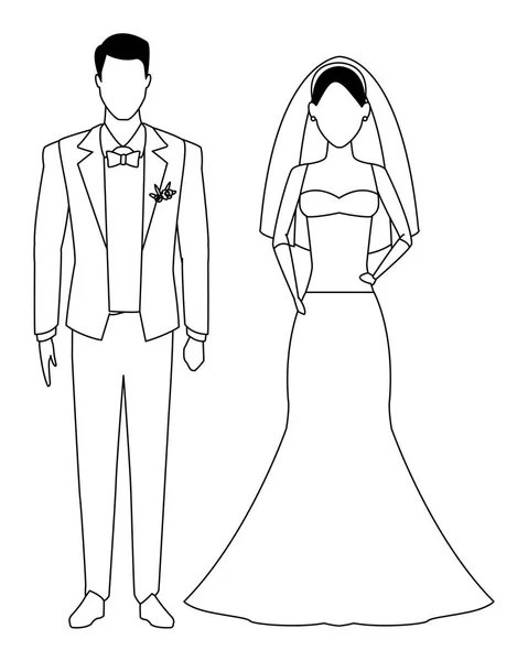 新郎和新娘黑白 — 图库矢量图片
