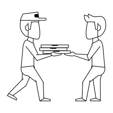 Pizza adam siyah beyaz müşteriye teslim