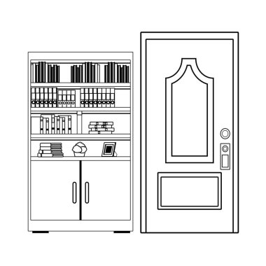 kitaplık ve kapı siyah beyaz
