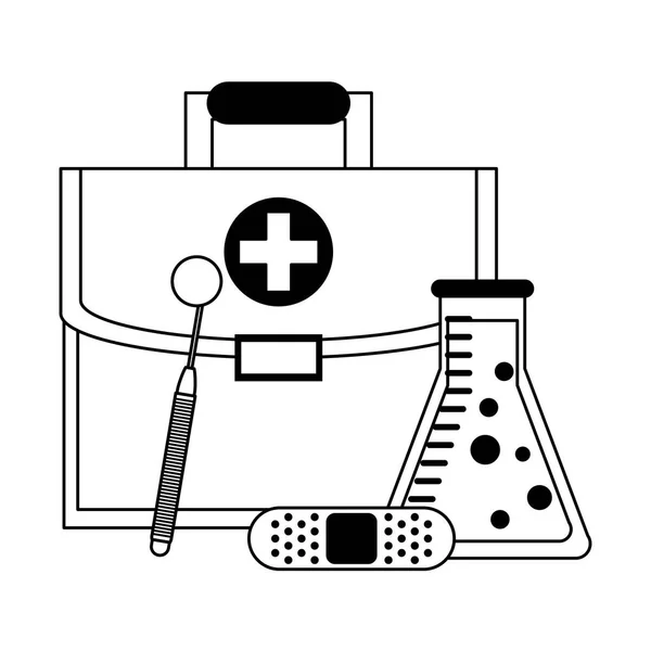 Cuidados médicos suprimentos desenhos animados isolados em preto e branco —  Vetores de Stock